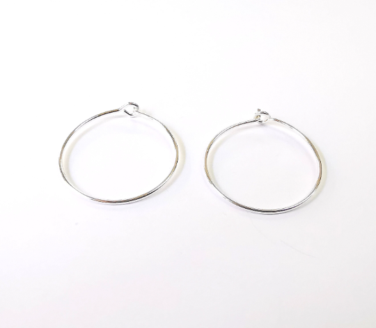 2 Solid Sterling Silver Earring Hoop Wire 925 Silver Earring Hoop Findings 2 Pcs (1 pair) Earring Clasp (16x14mm) G30069
