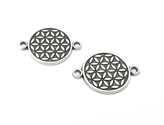 Round Flower Connector Charms Antique Silver Plated (21x15mm) G28214