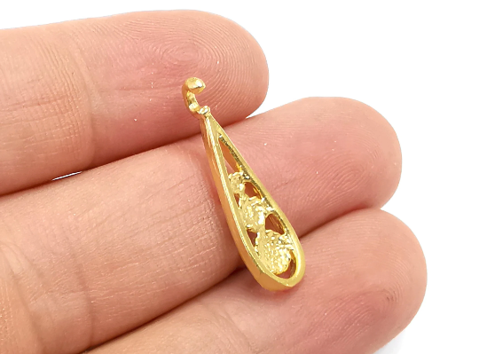 Ethnic Drop Charms Gold Plated Brass (26x8mm) G28239
