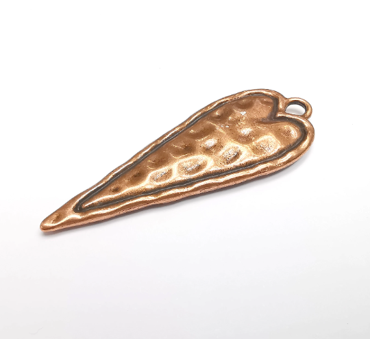 Hammered Long Heart (Double Sided) Pendant Antique Copper Plated Pendant (76x28mm) G29545