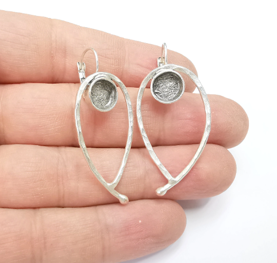 Earring Blank Bezel Antique Silver Plated Brass Earring Set Base (8mm blank) G29317