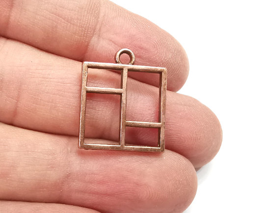 Window Geometric Charms, Antique Copper Plated Charms (23x19mm) G29512