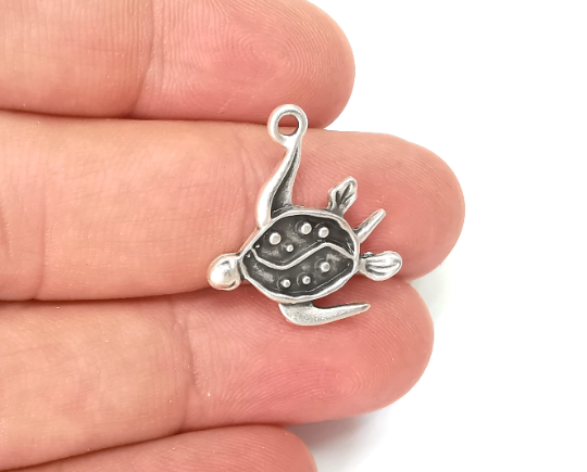 Sea Turtle Charms Antique Silver Plated Nautical Charms, Earring Dangle Components (23x20mm) G28300