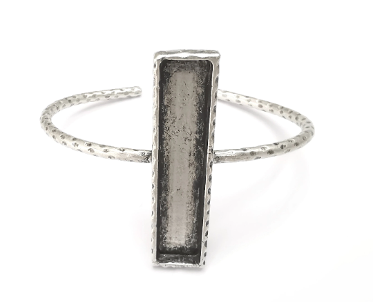 Adjustable Rectangle Bracelet Bases, Resin Cuff Blanks,Cabochon Bezel, Mosaic Mountings, Dry flower, Antique Silver Brass (50x10mm) G28712