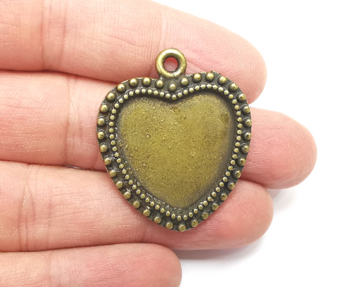 Heart Pendant Bezels, Resin Blank, inlay Mountings, Mosaic Frame, Cabochon Bases, Dry Flower Settings Antique Bronze Plated (25x25mm) G29817
