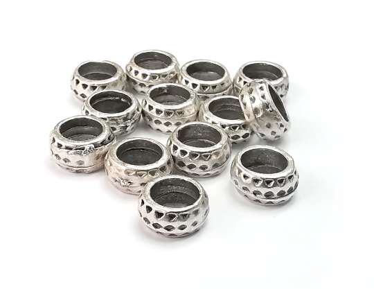 10 Ribbed Rondelle Beads Antique Silver Plated Metal Beads (7mm) G29535