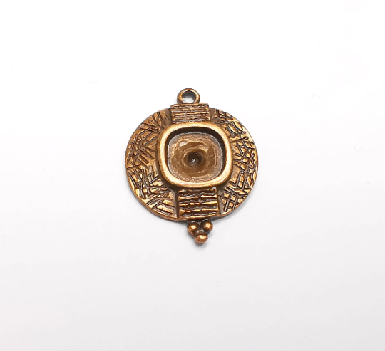 Copper Plated Charms Blank Resin Bezel Mosaic Mountings Cabochon Setting Antique Copper Plated Pendant (31x23mm)(10mm Blank) G29504