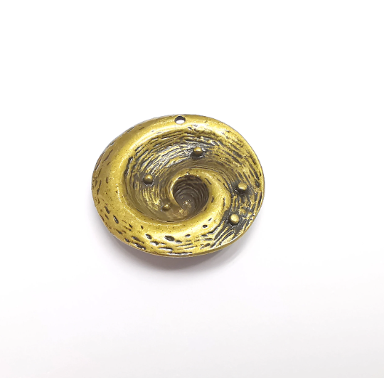Bronze Corrugated Round Pendant Charms, Antique Bronze Plated Charms (34x20mm) G29552