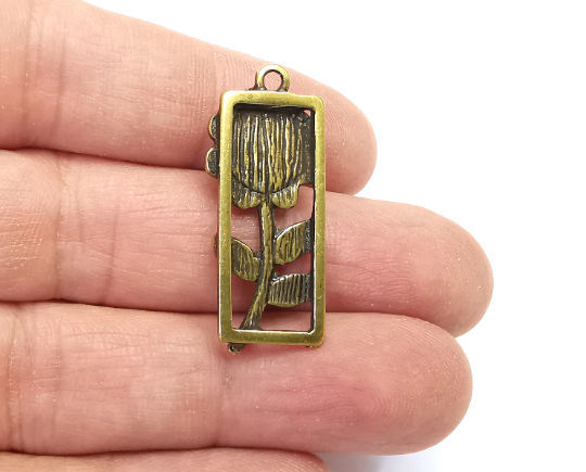 Flower Leaf Charms Blank Resin Bezel Mosaic Mountings Cabochon Setting Antique Bronze Plated Charms (35x14mm)(8mm Blank) G28034