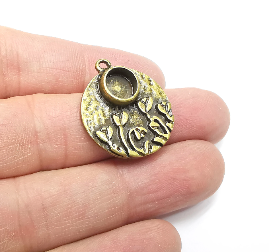 Flower Garden Charms Blank Resin Bezel Mounting Cabochon Base Setting Antique Bronze Plated (8mm Blank) G29392