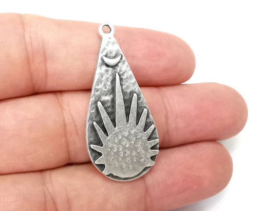 Sunlight Crescent Charms Antique Silver Plated Drop Charms (42x19mm) G28441