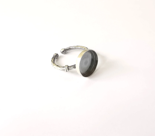 Sterling Silver Ring Blank Bezel Oxidized 925 Silver Ring Setting Resin Blank Cabochon Ring Mounting Adjustable Ring Base (12mm ) G30034