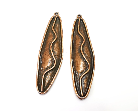 Ethnic Oval Zigzag Charms Antique Copper Plated Charms (69x18mm) G28078