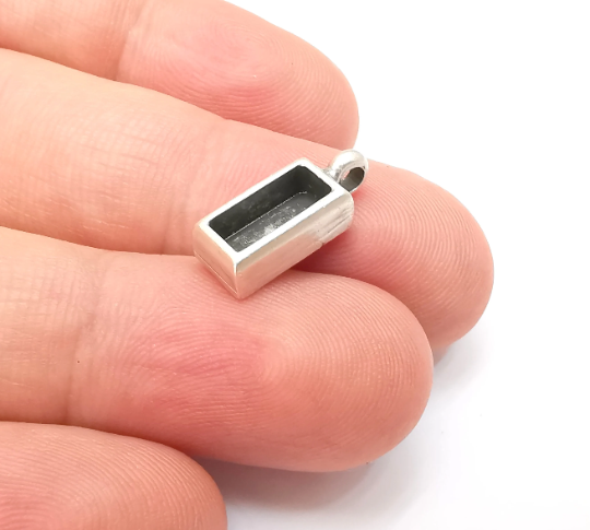 Rectangle Charm Bezel, Resin Blank, inlay Mounting, Mosaic Pendant Frame, Cabochon Base, Dry Flower Antique Silver Plated (10x4mm) G28726