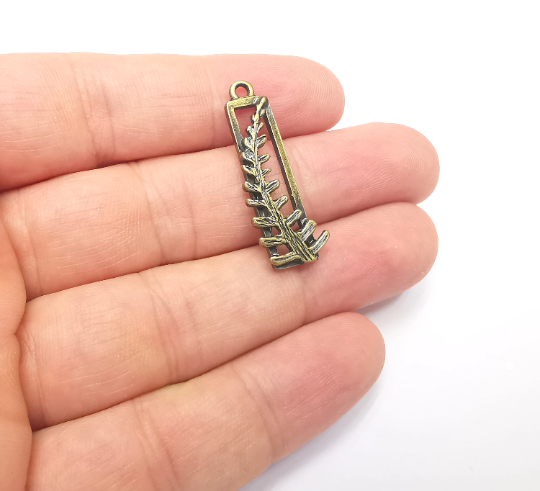 5 Fern Leaf Charms Frame Antique Bronze Plated (34x12mm) G28284