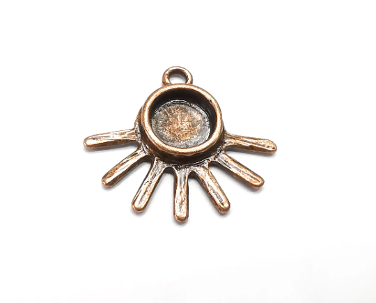 Sun Pendant Bezel, Resin Blank, inlay Mounting, Mosaic Frame Cabochon Base Dry Flower Setting, Antique Copper Plated 8mm bezel G28906