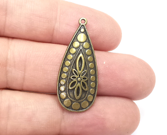 Flower Dome Drop Charms Antique Bronze Plated Charms (34x15mm) G28289