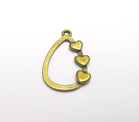 Heart Drop Charms Hammered Teardrop Pendant Antique Bronze Plated (30x19mm) G29586