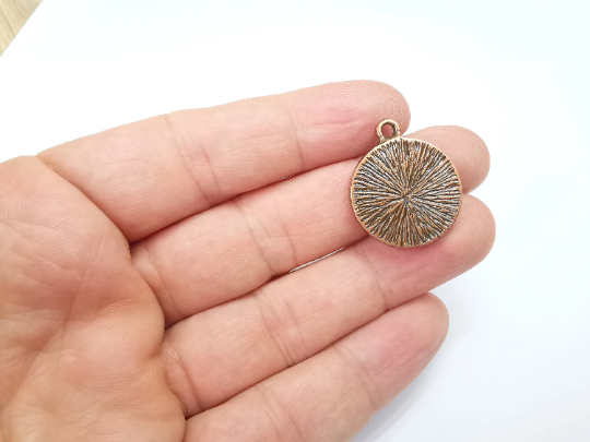 Copper Round Pendant Blank Bezel Resin Mosaic Mountings Antique Copper Plated Charms (27x22mm)(20 mm Bezel Inner Size) G29526
