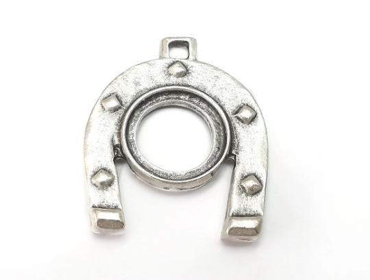 Horseshoe Bezel, Both Side Blank, Resin Blank, inlay Mounting, Mosaic Frame Cabochon Base, Antique Silver Plated (17mm) G28752