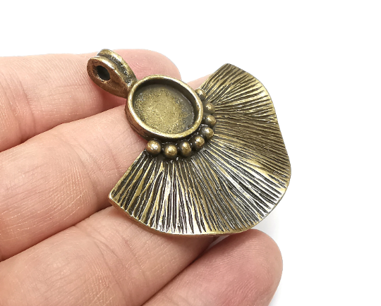 Wavy Semi Circle Bezel, Resin Blank, inlay Mounting, Mosaic Frame Cabochon Base, Antique Bronze Plated (49mm) G29349