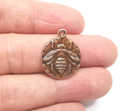 Bee round charms (Double sided) Antique copper plated charm (23x19mm) G28903