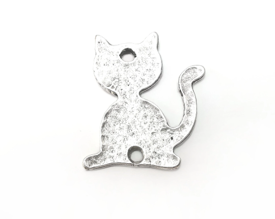 Cat Connector Charms, Antique Silver Plated (33x31mm) G28761