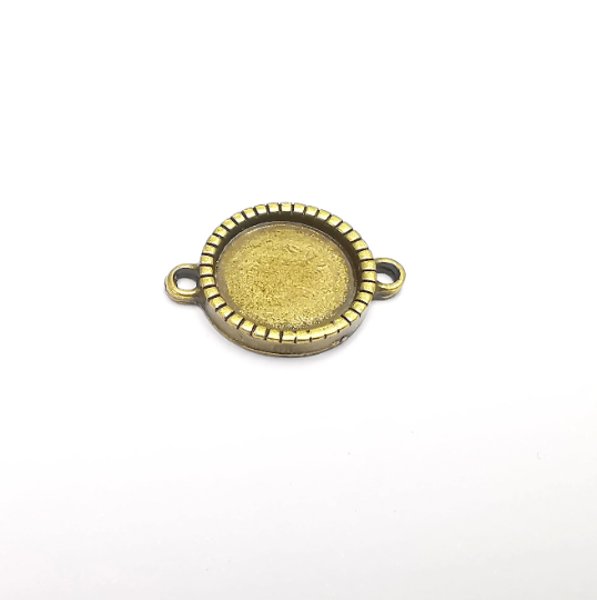 Round Pendant Connector Bezels, Resin Blank, inlay Mountings, Mosaic Frame, Cabochon Bases, Settings, Antique Bronze Plated (14mm) G29580