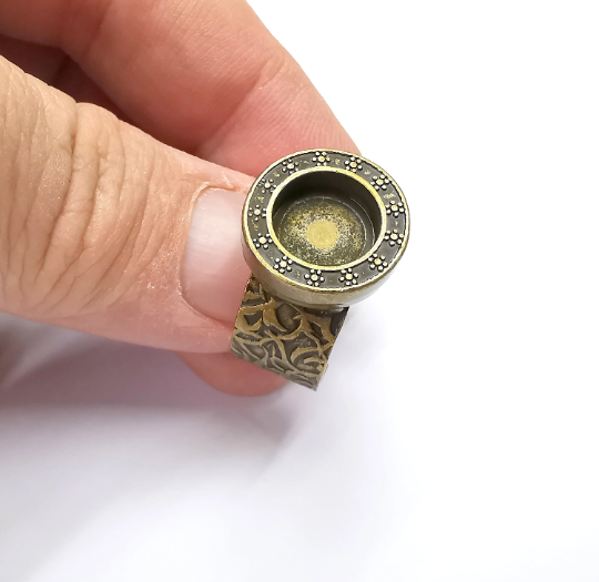 Round Ring Blank Setting, Cabochon Mounting, Adjustable Resin Ring Base, Inlay Ring Blank Mosaic Bezels Antique Bronze Plated (10mm) G29327