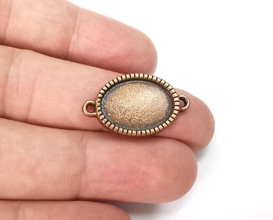 Oval Pendant Connector Bezels, Resin Blank, inlay Mountings, Mosaic Frame, Cabochon Bases, Settings, Antique Copper Plated (18x13mm) G28972