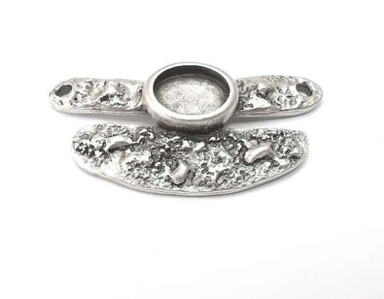 Oval Bezel, Resin Blank, inlay Mounting, Mosaic Frame Cabochon Base, Antique Silver Plated (10x8mm) G28756