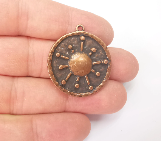 Hammered Sun Charms, Big Bang Charms Pendant Antique Copper Plated (34x30mm) G28282