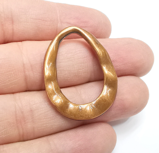 Wavy Oval Charms Pendant, Organic Shape Antique Copper Plated (36x29mm) G29369