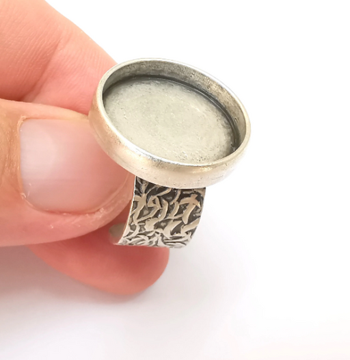 Round Antique Silver Ring Blank Setting, Cabochon Mounting, Adjustable Resin Ring Base Bezels, Inlay Ring Mosaic Ring Bezel (20mm) G28728