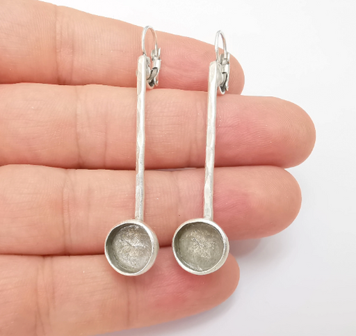 Hammered Stick Earring Round Blank Base Settings Silver Resin Cabochon Inlay Blank Mountings Antique Silver Brass (10mm blank) G28719