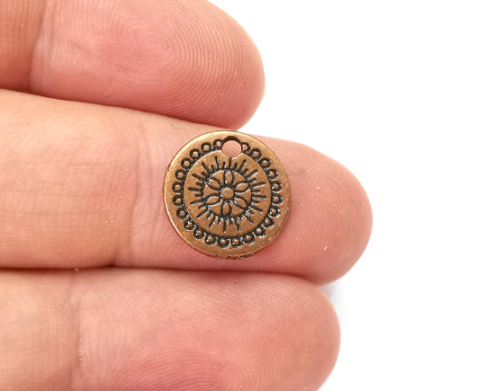 Ethnic Charms Double sided Antique Copper Plated Charms (14mm) G28329