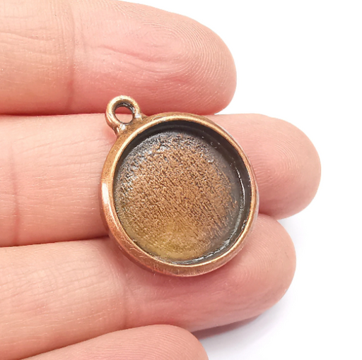 Copper Round Pendant Blank Bezel Resin Mosaic Mountings Antique Copper Plated Charms (27x22mm)(20 mm Bezel Inner Size) G29526