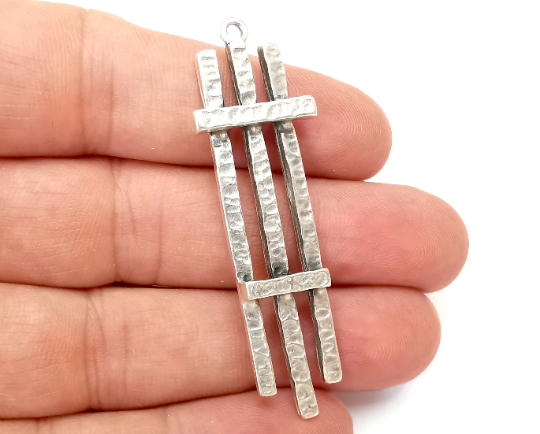 Hammered Sticks Charms, Antique Silver Plated (59x18mm) G28334
