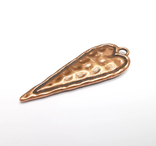 Hammered Long Heart (Double Sided) Pendant Antique Copper Plated Pendant (76x28mm) G29545