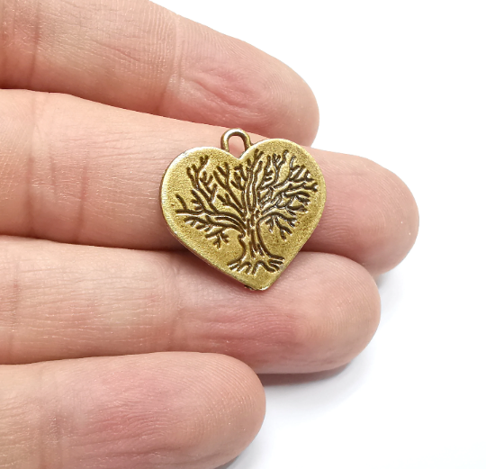 5 Heart Tree Charms Antique Bronze Plated Charms (22x22mm) G29368