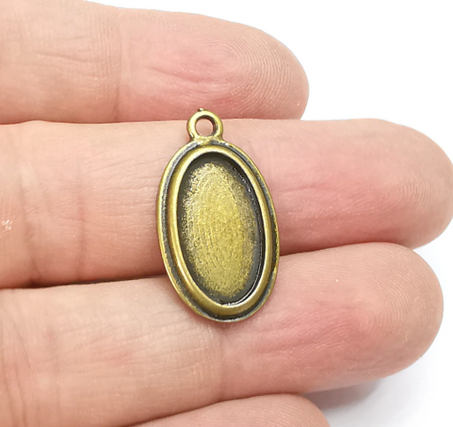 2 Oval Charm Bezel, Resin Blank, inlay Mounting, Mosaic Pendant Frame, Cabochon Base,Dry Flower Setting,Antique Bronze Plated (18x10mm) G29323