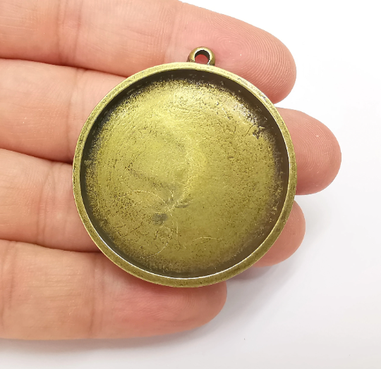 Round Pendant Bezels, Resin Blank, inlay Mountings, Mosaic Frame, Cabochon Bases, Dry Flower Settings, Antique Bronze Plated (40mm) G28212
