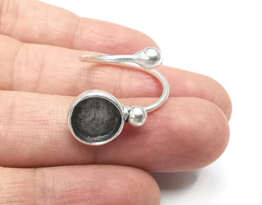 Wrap Ball Ring Blank Setting, Cabochon Mounting, Adjustable Resin Ring Base Bezels, Antique Silver Plated (10mm) G28989