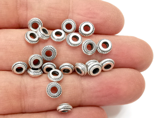 Ribbed Round Beads Antique Silver Plated Beads (7mm) G28054
