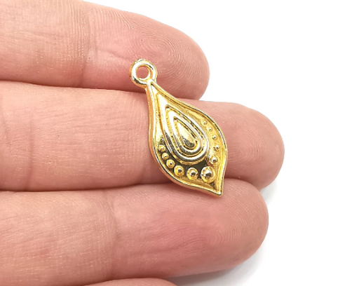 Drop Gold Charms, Gold Plated DIY Charms (27x13mm) G28962