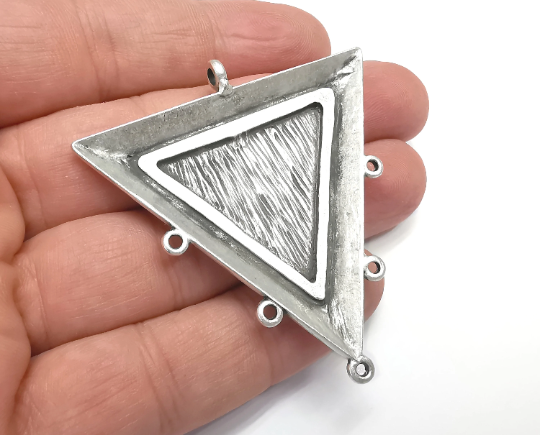 Symbols Pendant , Triangle Connector, Antique Silver Plated (59x55mm) G28999