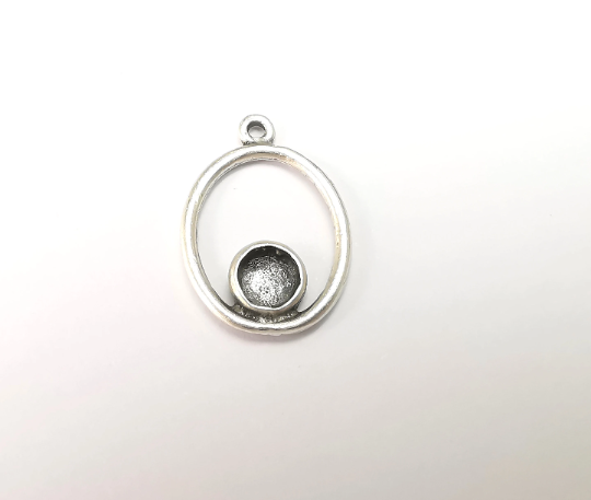 4 Silver Pendant Bezel, Resin Blank, inlay Mounting, Mosaic Frame Cabochon Base Dry Flower Setting, Antique Silver Plated 6mm bezel G28940