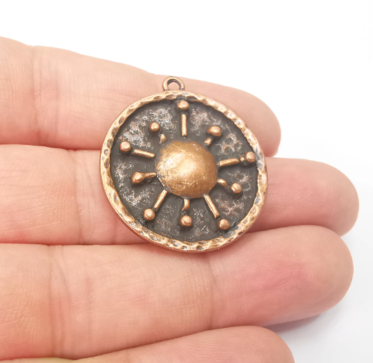 Hammered Sun Charms, Big Bang Charms Pendant Antique Copper Plated (34x30mm) G28282