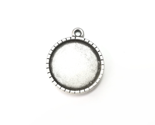 Round Pendant Blanks, Resin Bezel Bases, Mosaic Mountings, Dry flower Frame, Polymer Clay base, Antique Silver Plated (25mm) G28953