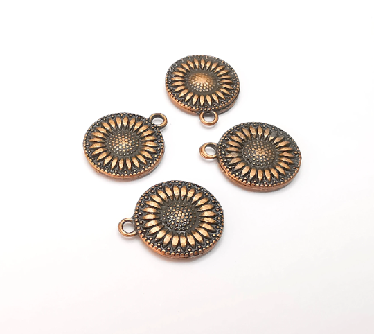 Sunflower Charms, Double Sided Flower Charms, Antique Copper Plated (17x14mm) G28315